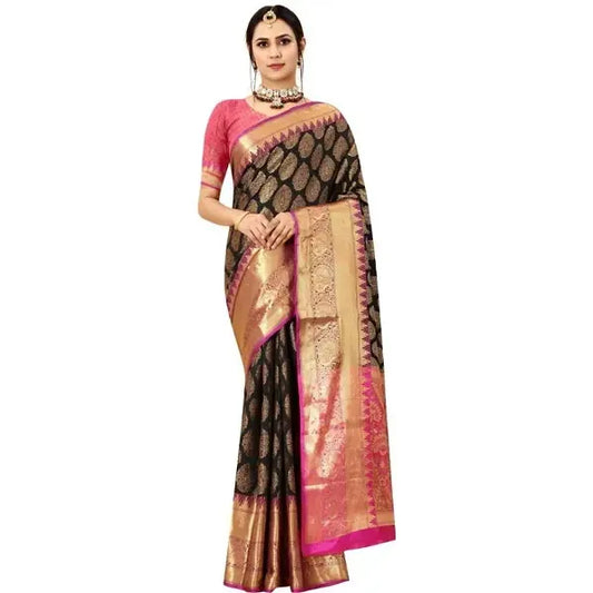 Fancy Banarasi Silk Zari Woven Saree with Blouse Piece