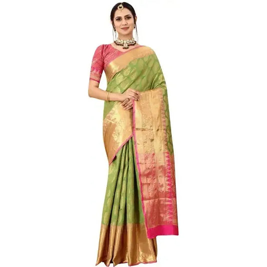 Fancy Banarasi Silk Zari Woven Saree with Blouse Piece