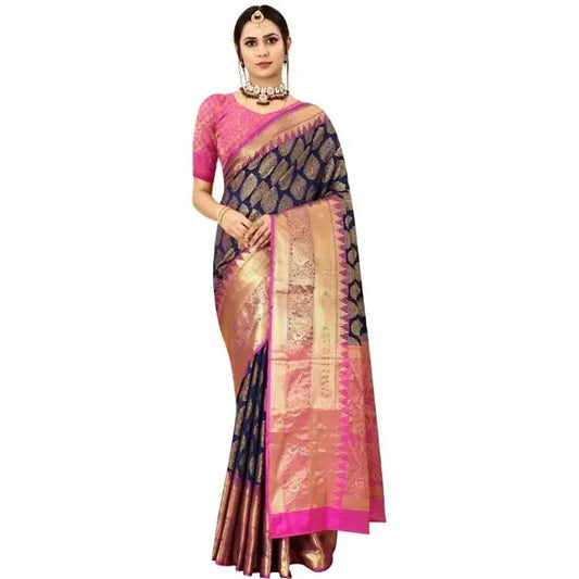 Fancy Banarasi Silk Zari Woven Saree with Blouse Piece