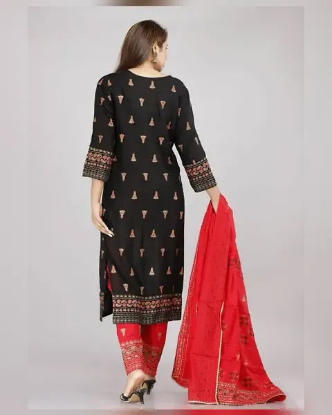 Comfy Rayon Printed Kurta Pant Dupatta Set