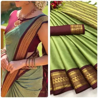 Fancy Aura Cotton Silk Saree With Blouse Piece