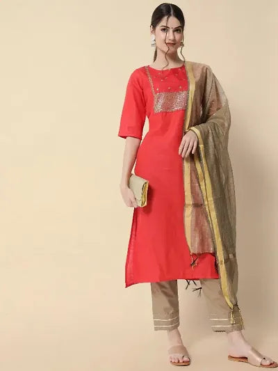 Classic Cotton Sequence Kurta Pant Dupatta Set