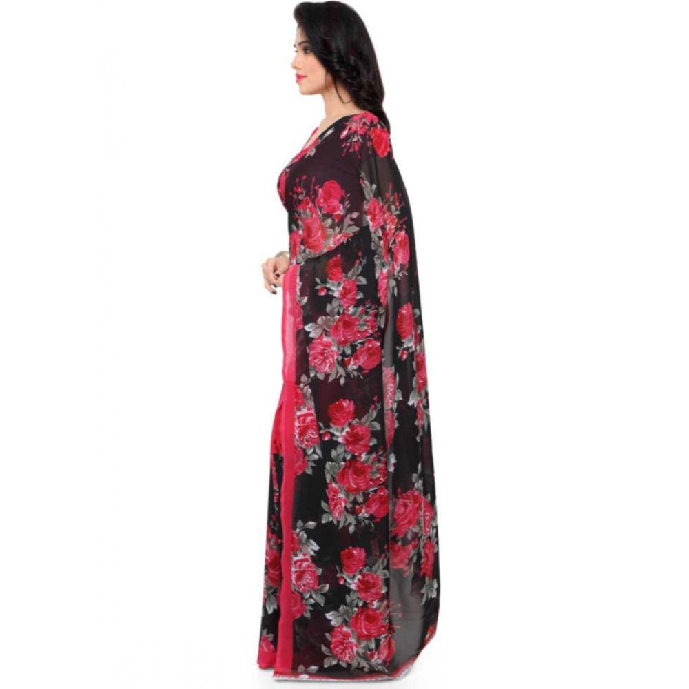 Printed Faux Georgette Pink Color Saree