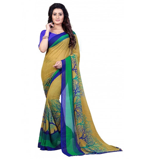 Classy Printed Faux Georgette Blue Color Saree