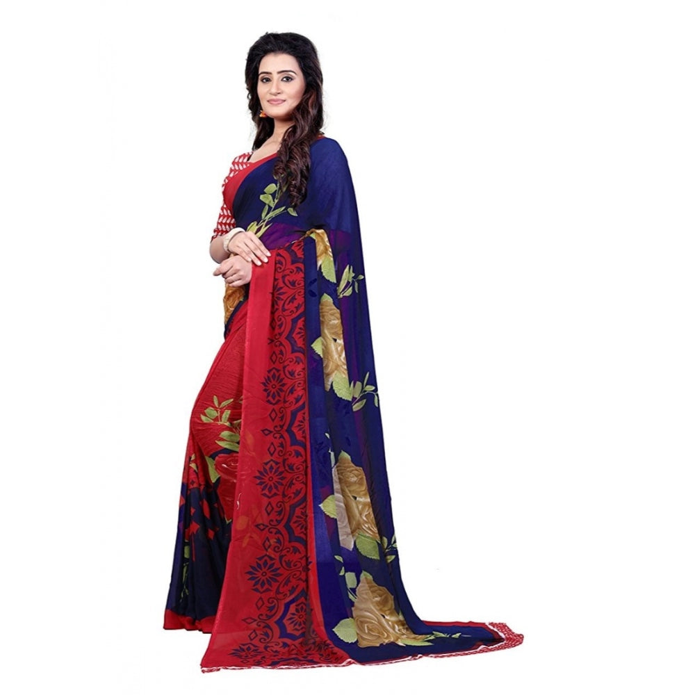 Printed Faux Georgette Blue Color Saree