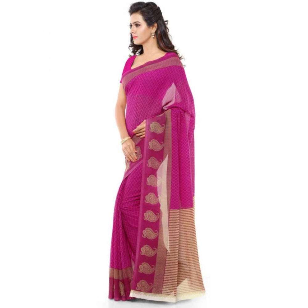 Printed Faux Georgette Pink Color Saree