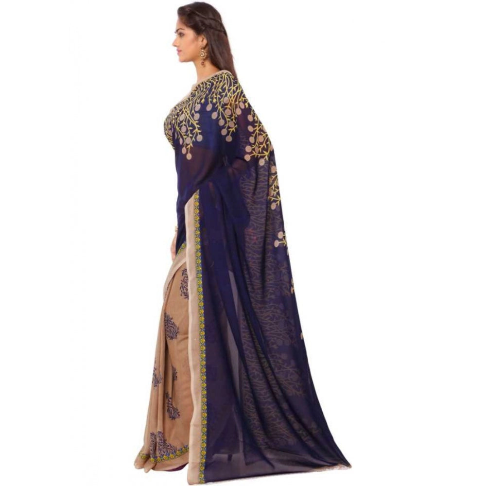 Classy Printed Faux Georgette Blue Color Saree