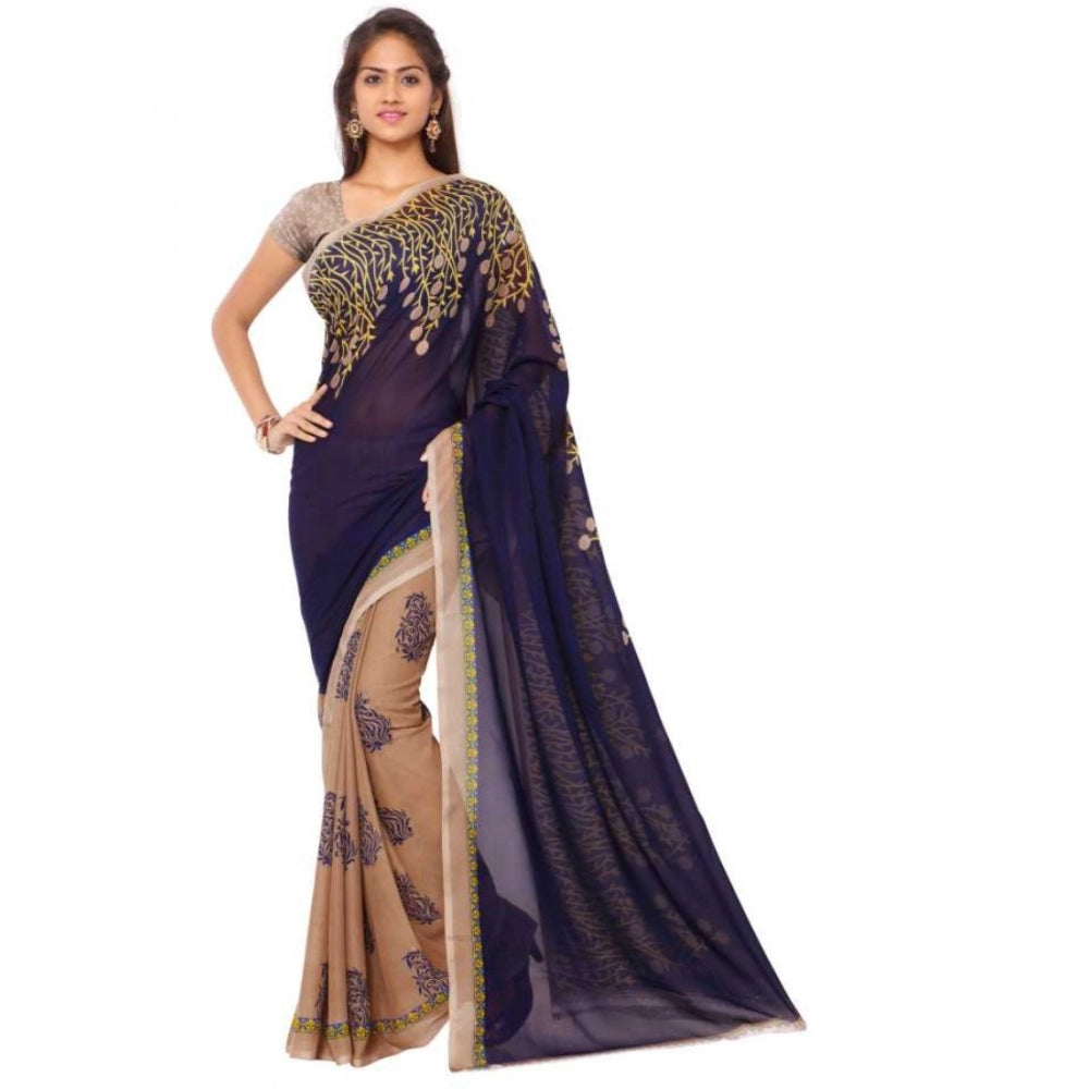 Classy Printed Faux Georgette Blue Color Saree