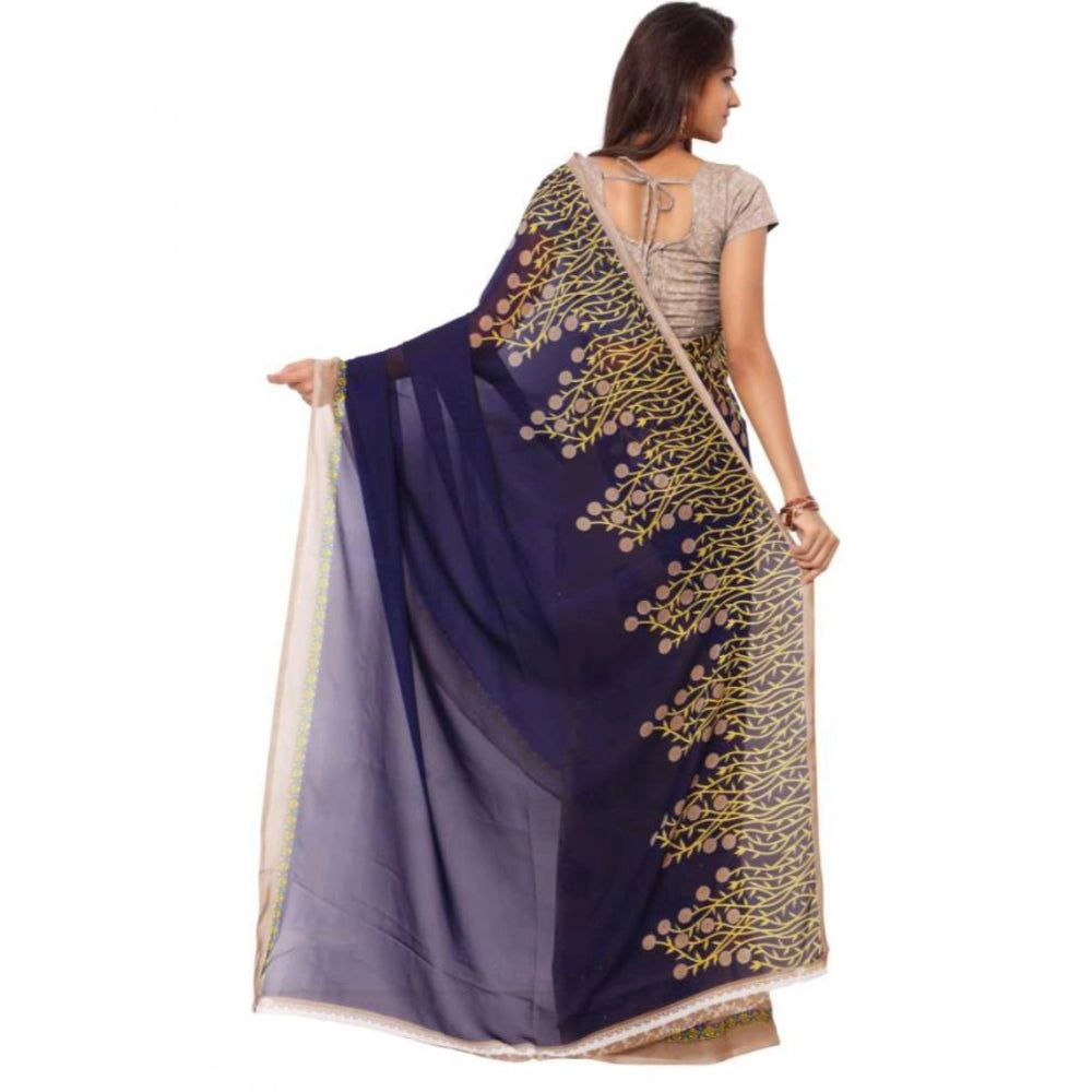 Classy Printed Faux Georgette Blue Color Saree