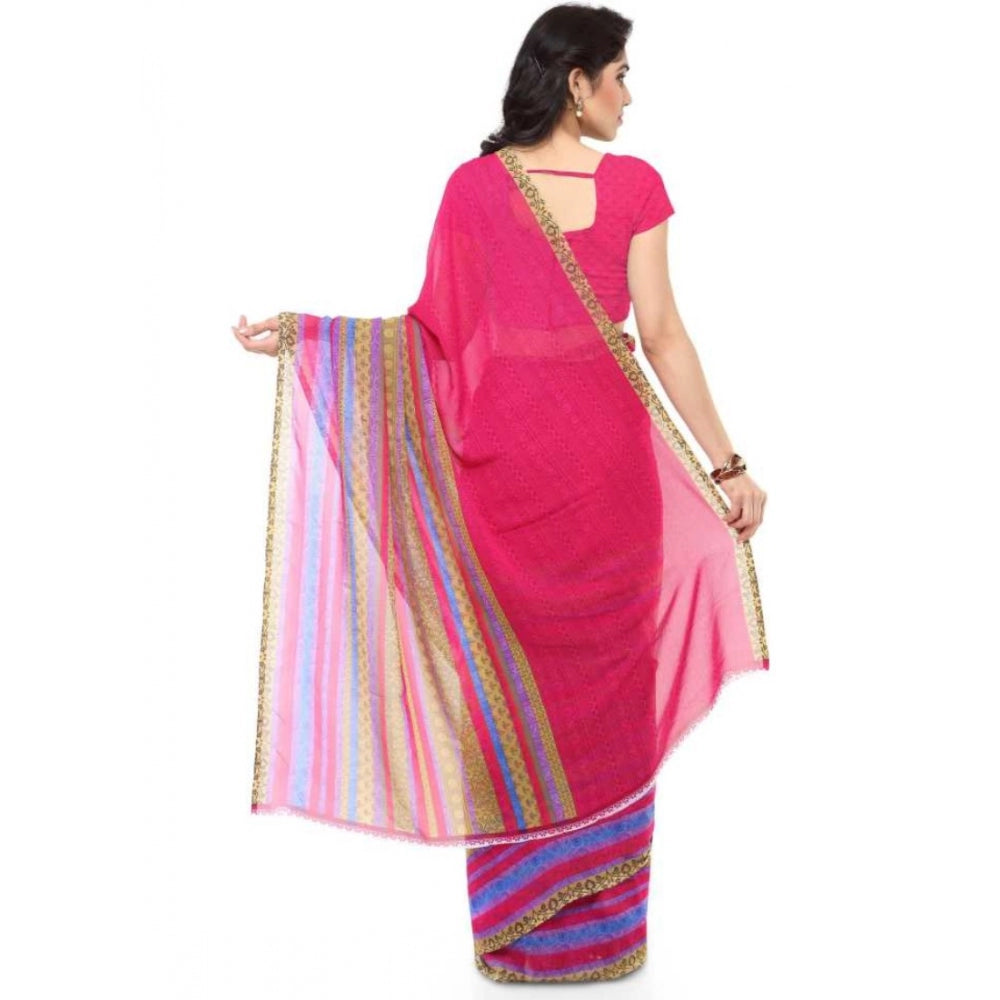 Printed Faux Georgette Pink Color Saree