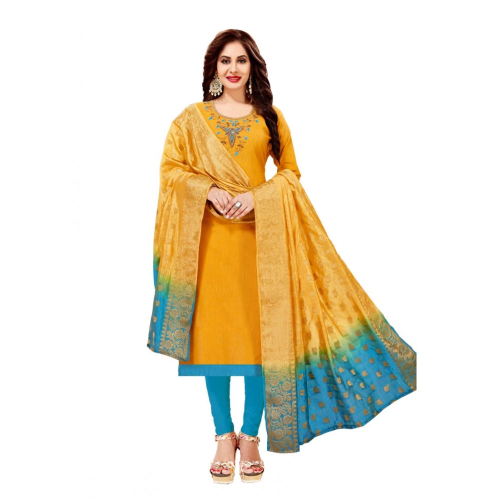 Trendy Slub Cotton Unstitched Salwar Suit Dress Material With Dupatta