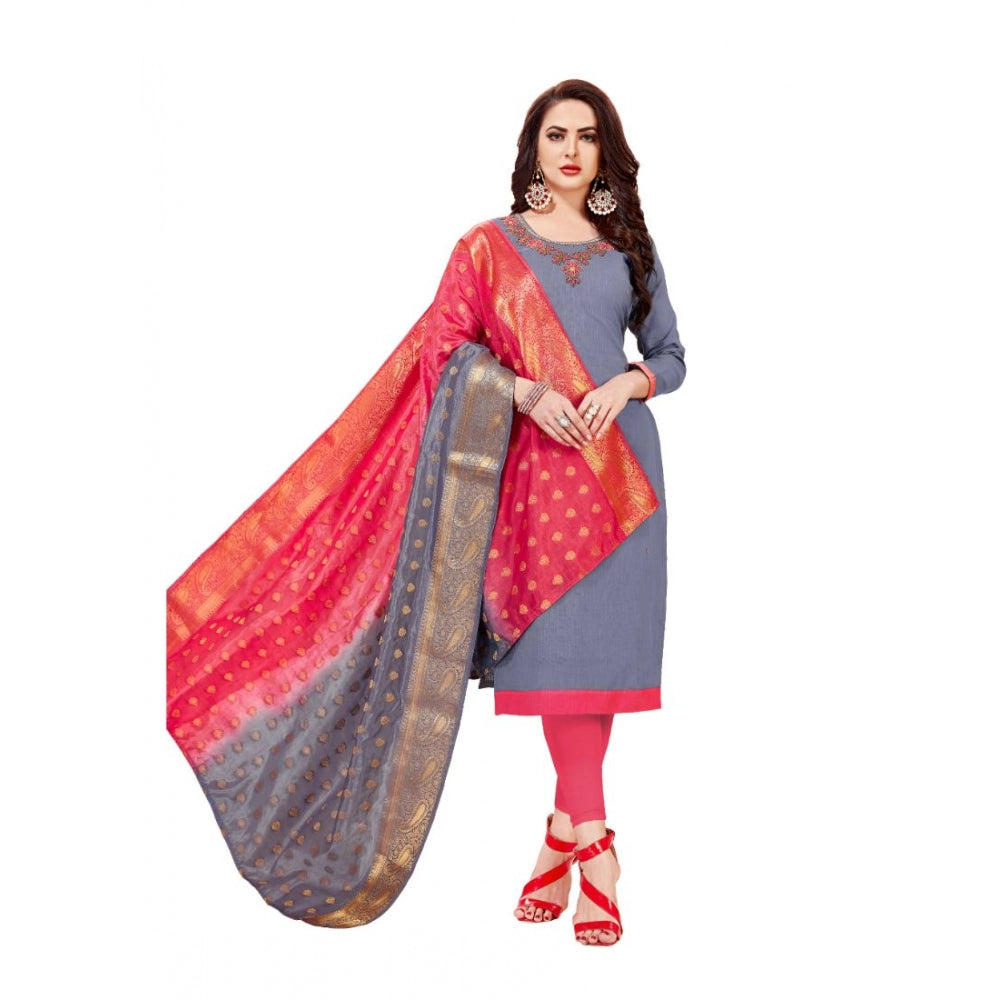 Trendy Slub Cotton Unstitched Salwar Suit Dress Material With Dupatta