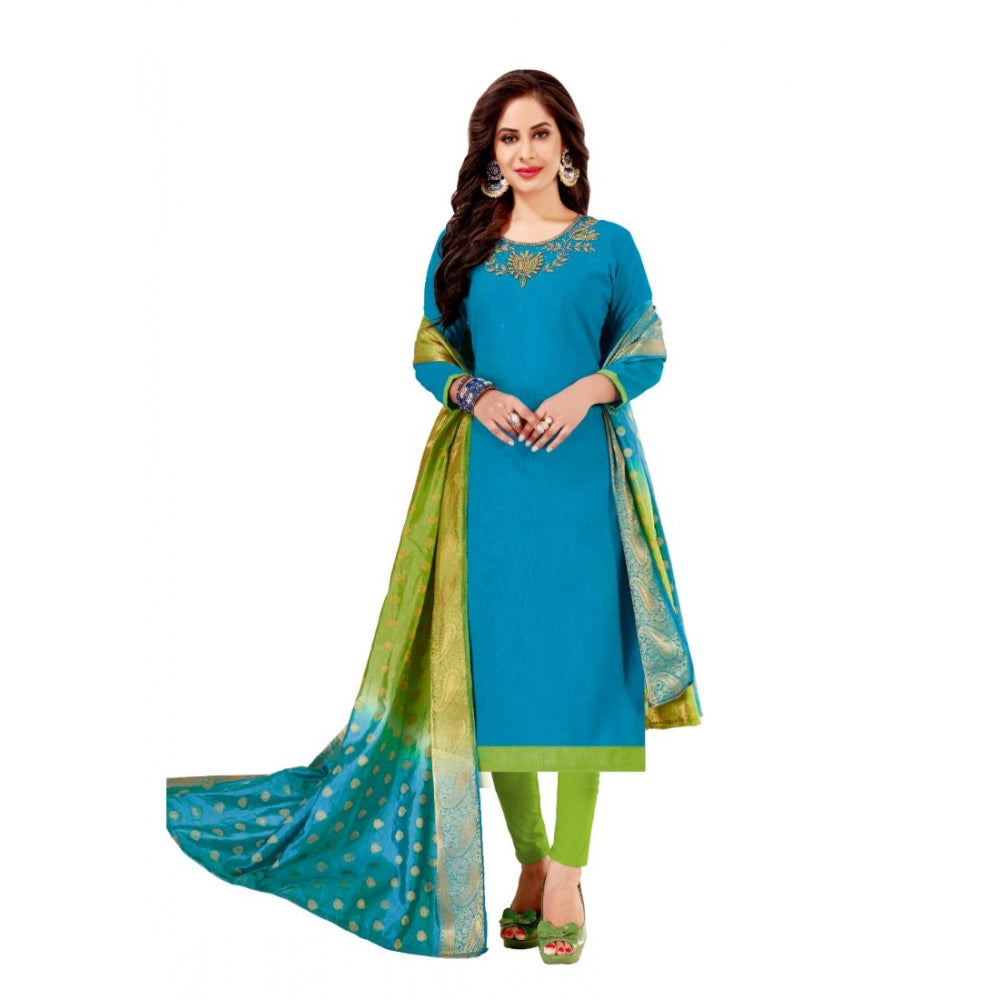 Pretty Slub Cotton Unstitched Salwar Suit Dress Material With Dupatta