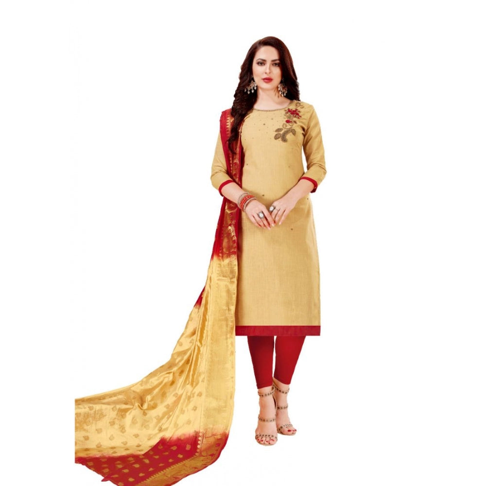 Pretty Slub Cotton Unstitched Salwar Suit Dress Material With Dupatta