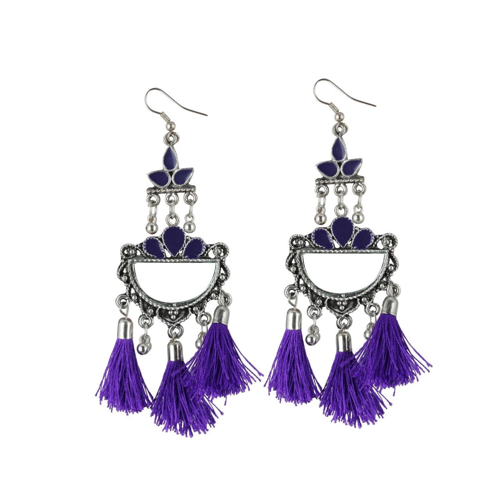 Fantastic Silver Plated Afgani Tassel Earrings Purple