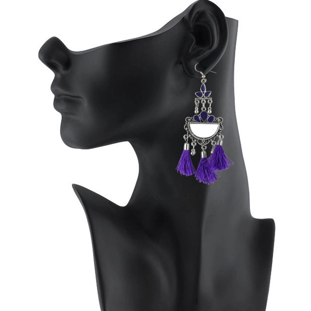 Fantastic Silver Plated Afgani Tassel Earrings Purple