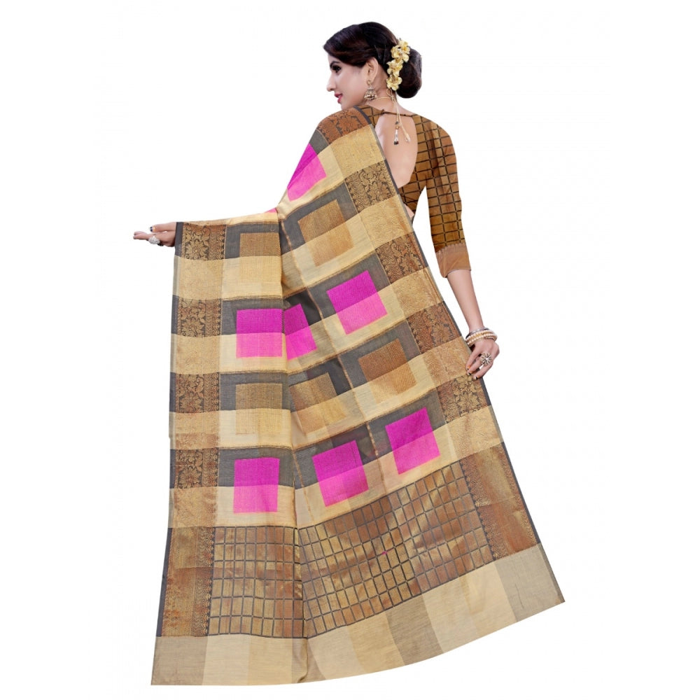 Wonderful Cotton Jacqaurd Saree With Blouse piece