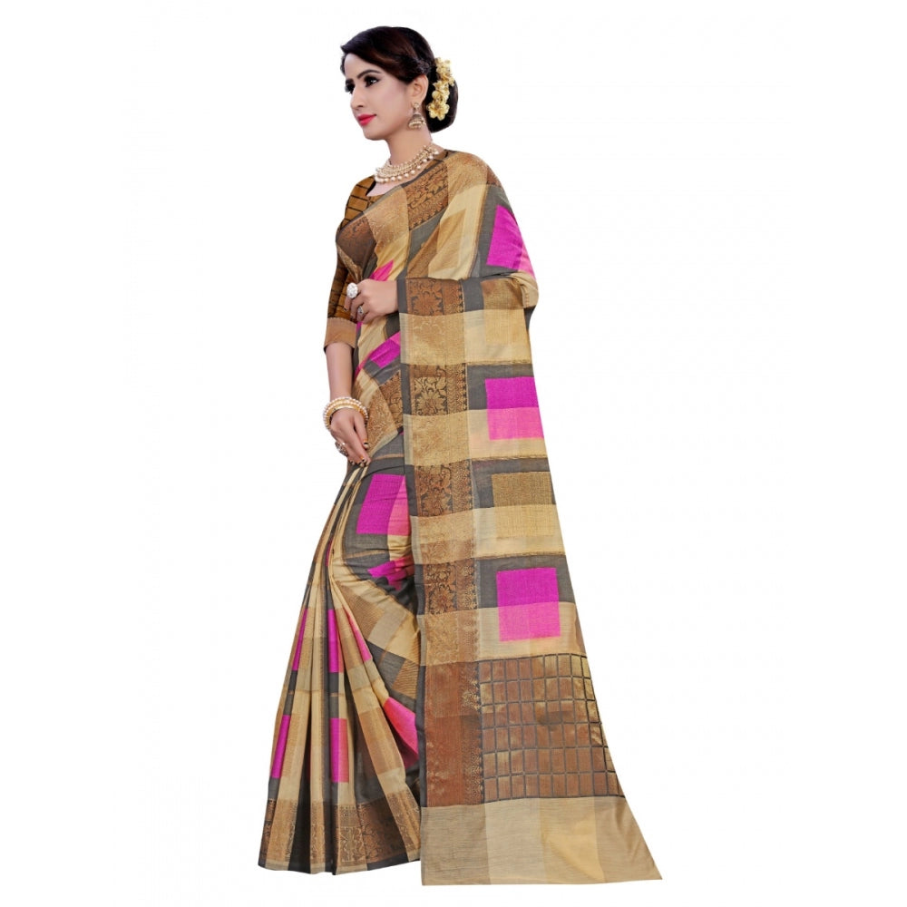 Wonderful Cotton Jacqaurd Saree With Blouse piece