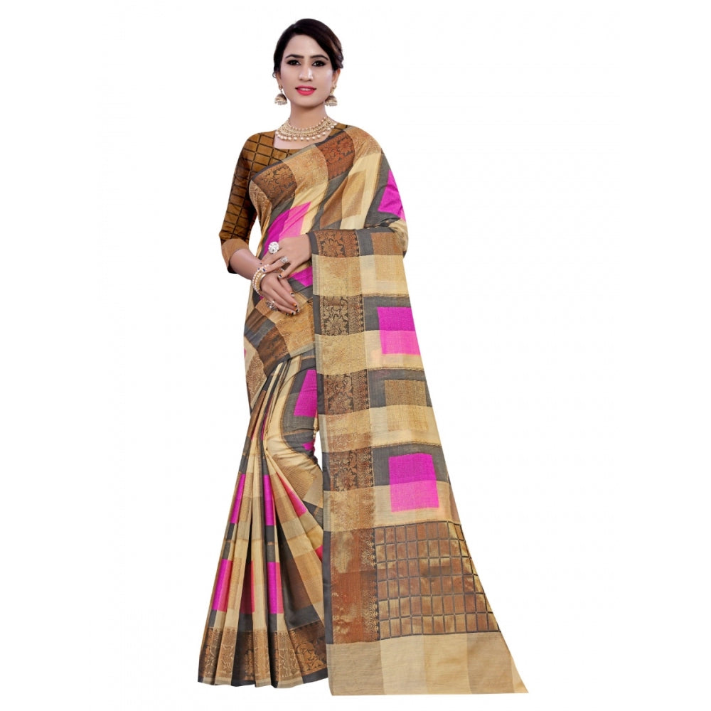 Wonderful Cotton Jacqaurd Saree With Blouse piece