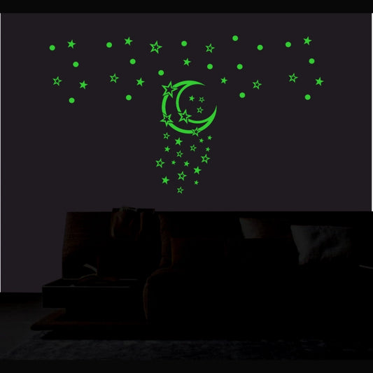 Pretty Green Galaxy Of Stars With Moon Radium Wall Sticker