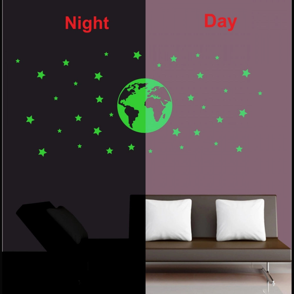 Adorable Green Star And Earth Decorative Radium Sticker Wall Sticker