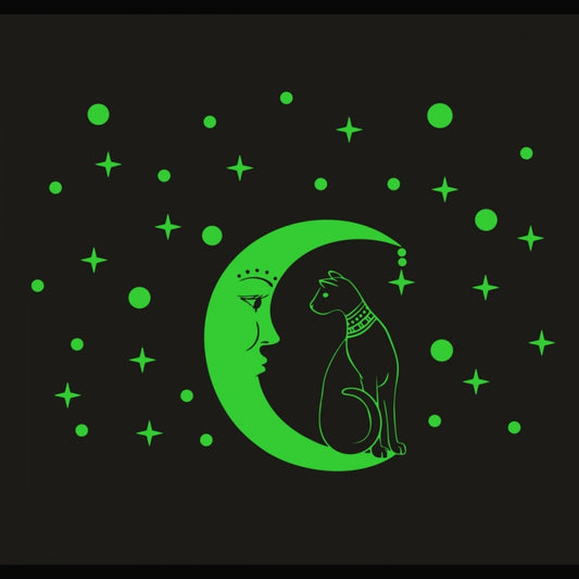 Pretty Green Galaxy Of Stars With Moon Radium Night Glow Wall Sticker