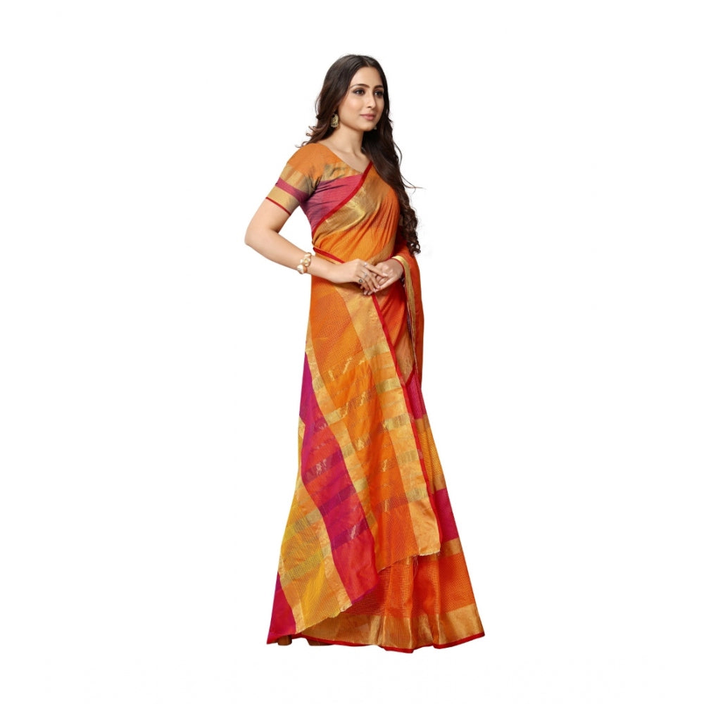 Sassy Women's Kota Doria Cotton Saree With Blouse