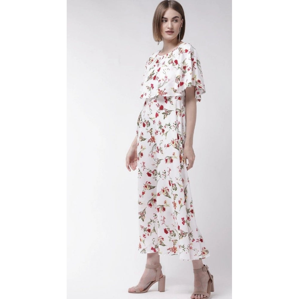 Classy Crepe Floral Half Sleeves Full Length Gown