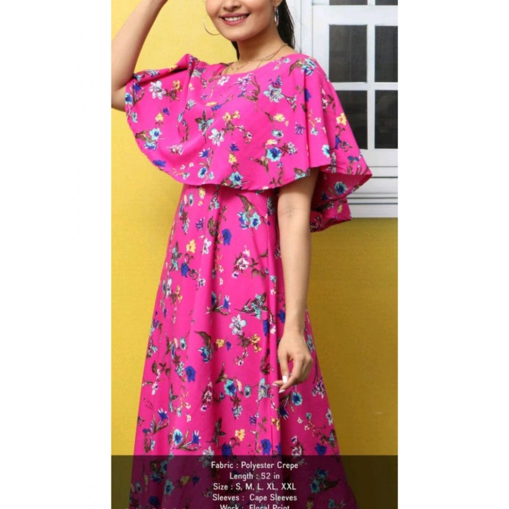 Classy Crepe Floral Half Sleeves Full Length Gown