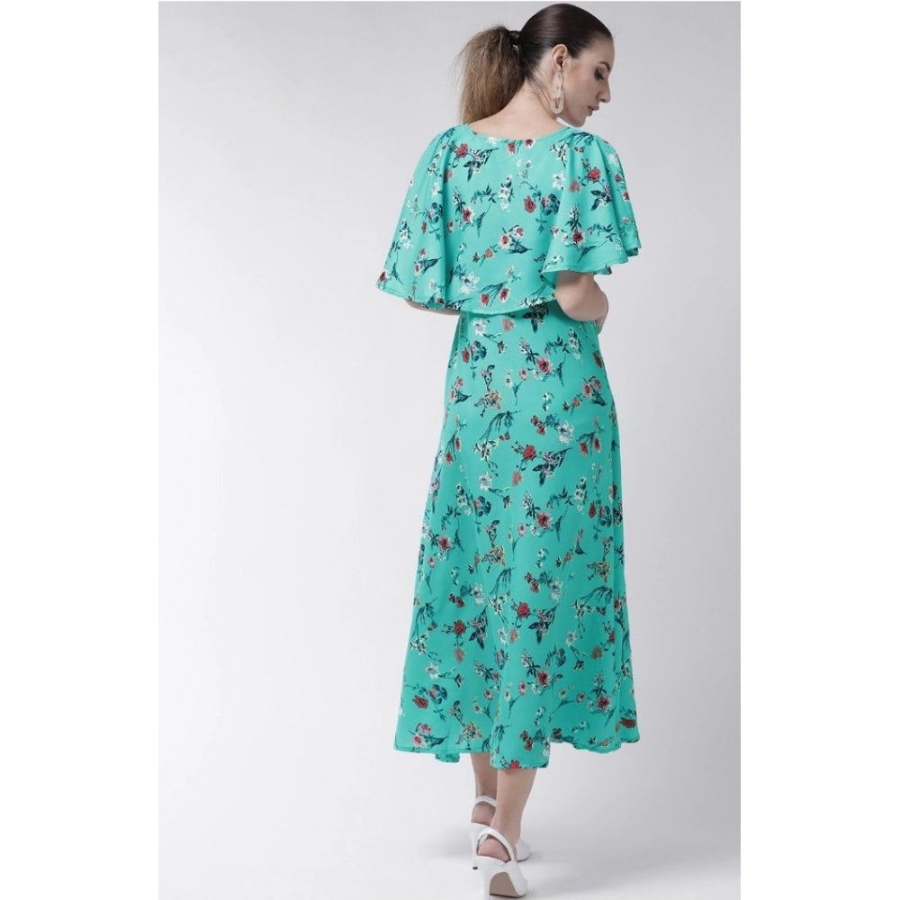 Classy Crepe Floral Half Sleeves Full Length Gown