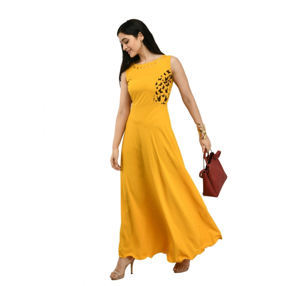 Gorgeous Crepe Solid Sleeveless Full Length Gown