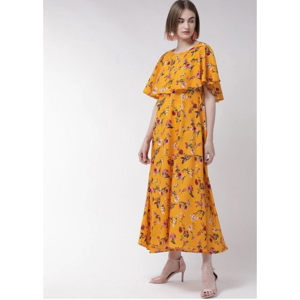 Classy Crepe Floral Half Sleeves Full Length Gown