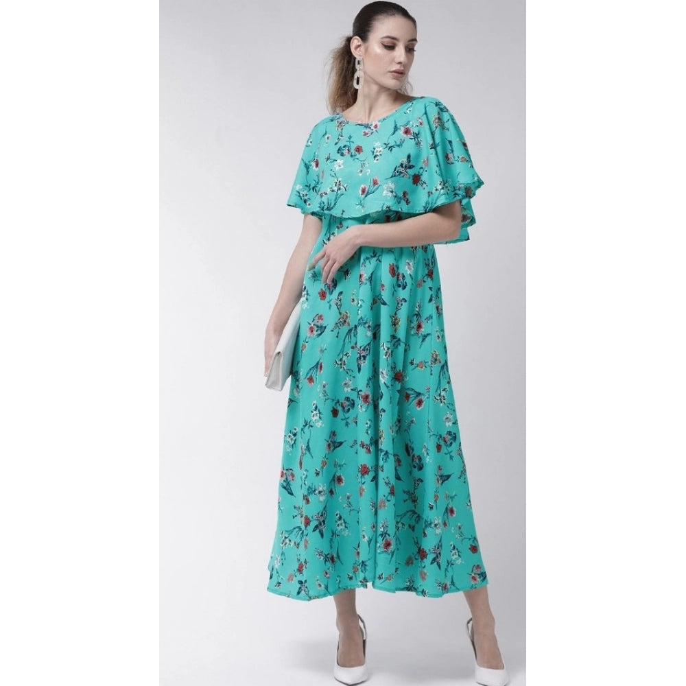 Classy Crepe Floral Half Sleeves Full Length Gown