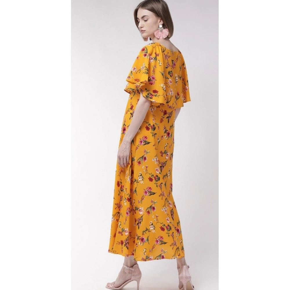 Classy Crepe Floral Half Sleeves Full Length Gown