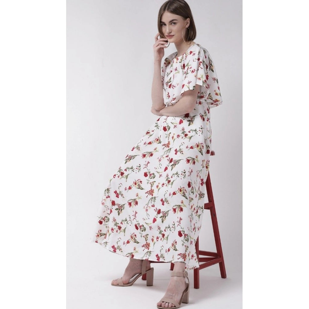 Classy Crepe Floral Half Sleeves Full Length Gown