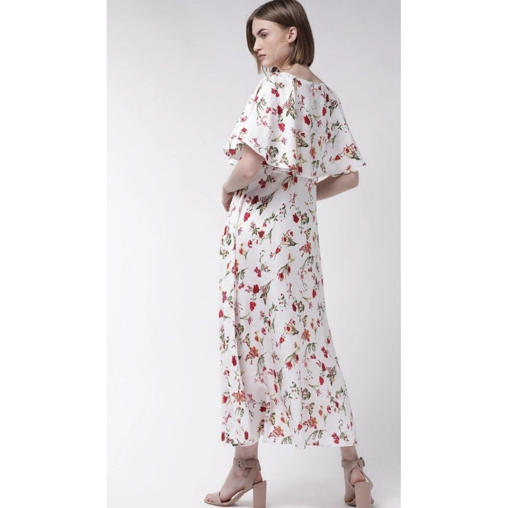 Classy Crepe Floral Half Sleeves Full Length Gown