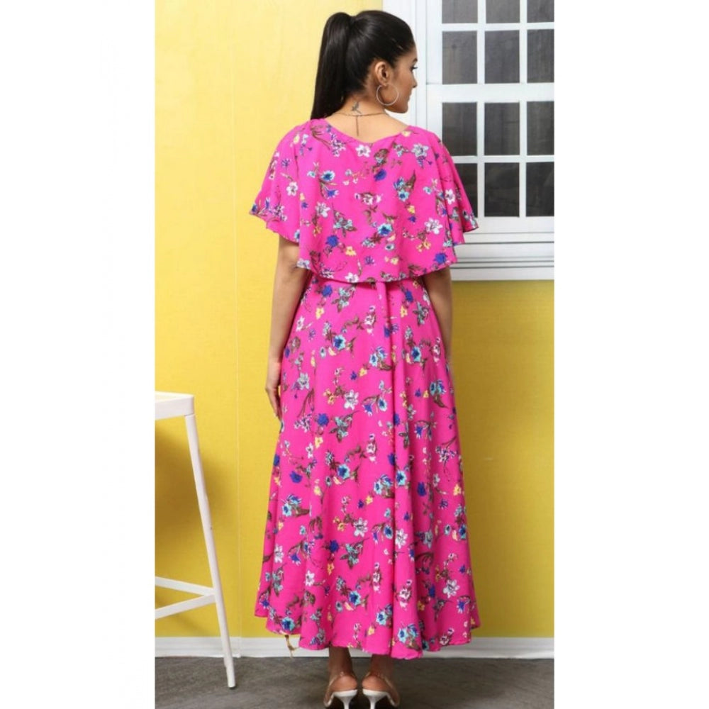 Classy Crepe Floral Half Sleeves Full Length Gown