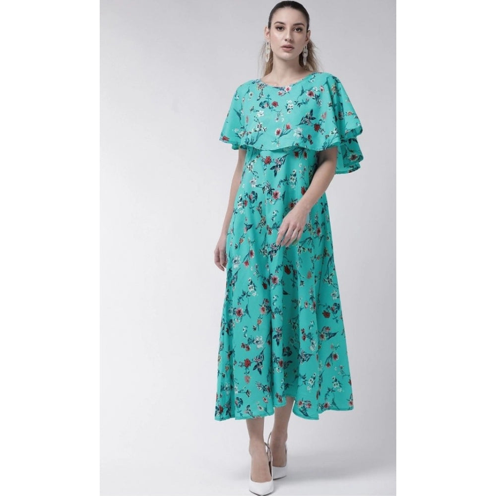 Classy Crepe Floral Half Sleeves Full Length Gown