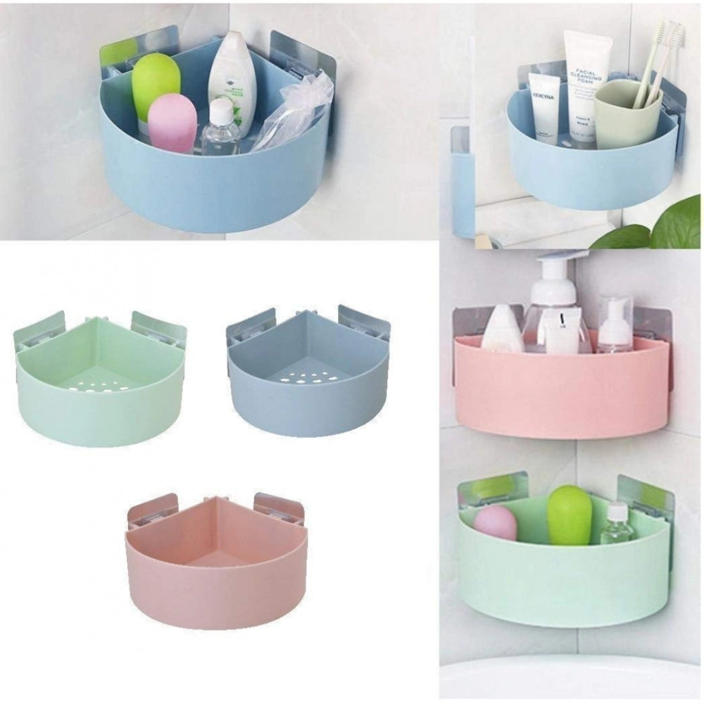 Voguish Wall Mount Storage Corner Shelf Bathroom Kitchen Rack Self Adhesive Shower Caddy Plastic Triangle Basket