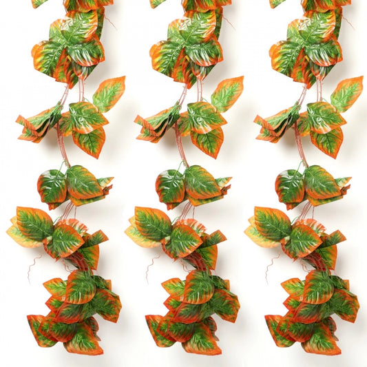 Versatile Pack Of 5 Silk Polyester Artificial Shaded Orange Green Leaf Vine Hanging Garland Foliage Flowers Leaf Plants For Wall Decoration