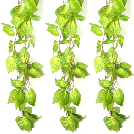 Versatile Pack Of 5 Silk Polyester Artificial Money Plant Leaf Vine Hanging Garland Foliage Flowers Leaf Plants For Wall Decoration