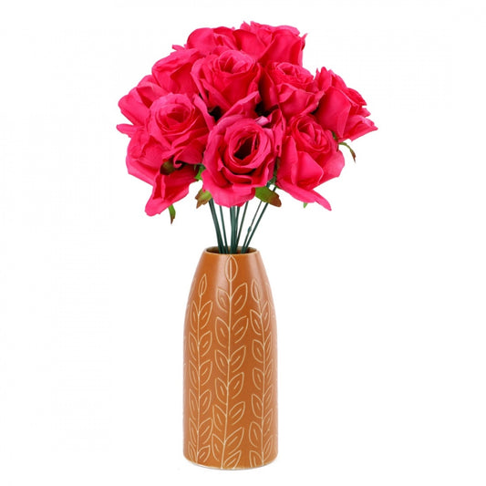 Elegant Silk Polyester Artificial Rose Flowers Bunch Bouquet Of 12 Roses For Home Decoration