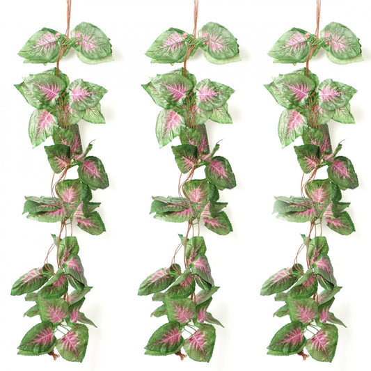 Versatile Pack Of 5 Silk Polyester Artificial Shaded Pink Green Leaf Vine Hanging Garland Foliage Flowers Leaf Plants For Wall Decoration