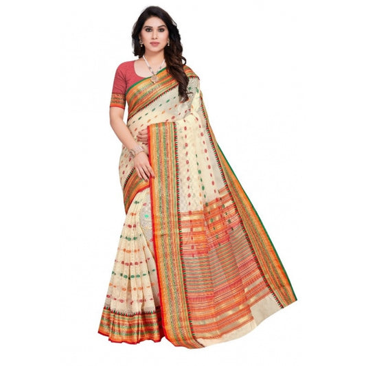 Pretty Kota Doria Cotton Woven Butta Saree With Blouse piece