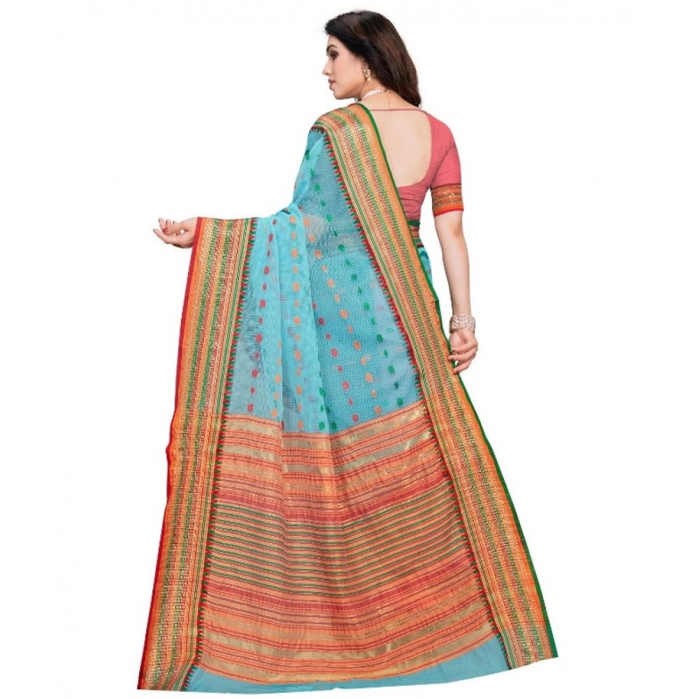 Pretty Kota Doria Cotton Woven Butta Saree With Blouse piece