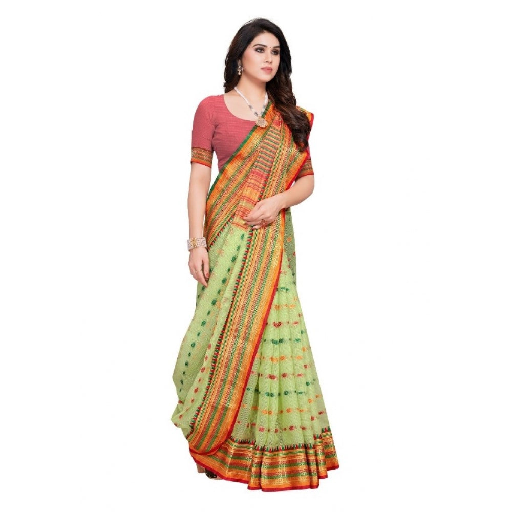 Pretty Kota Doria Cotton Woven Butta Saree With Blouse piece