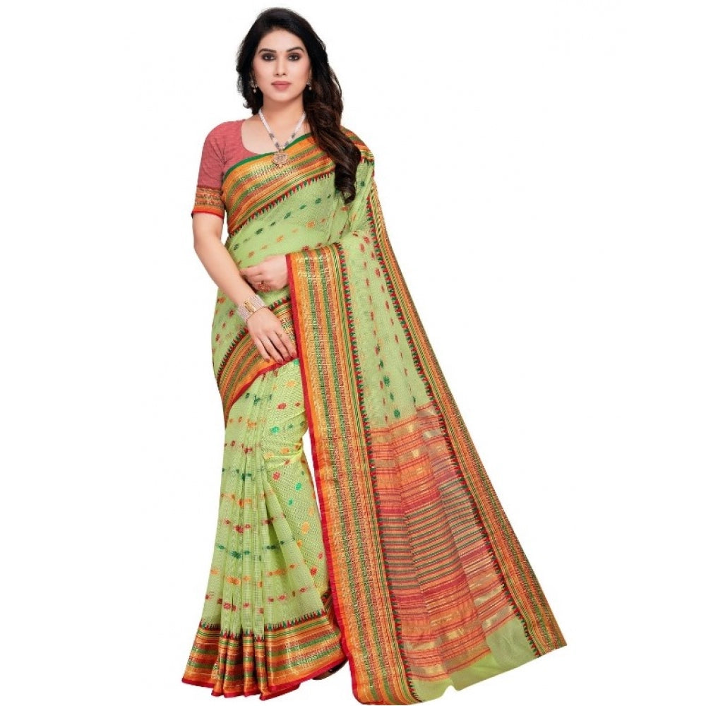 Pretty Kota Doria Cotton Woven Butta Saree With Blouse piece