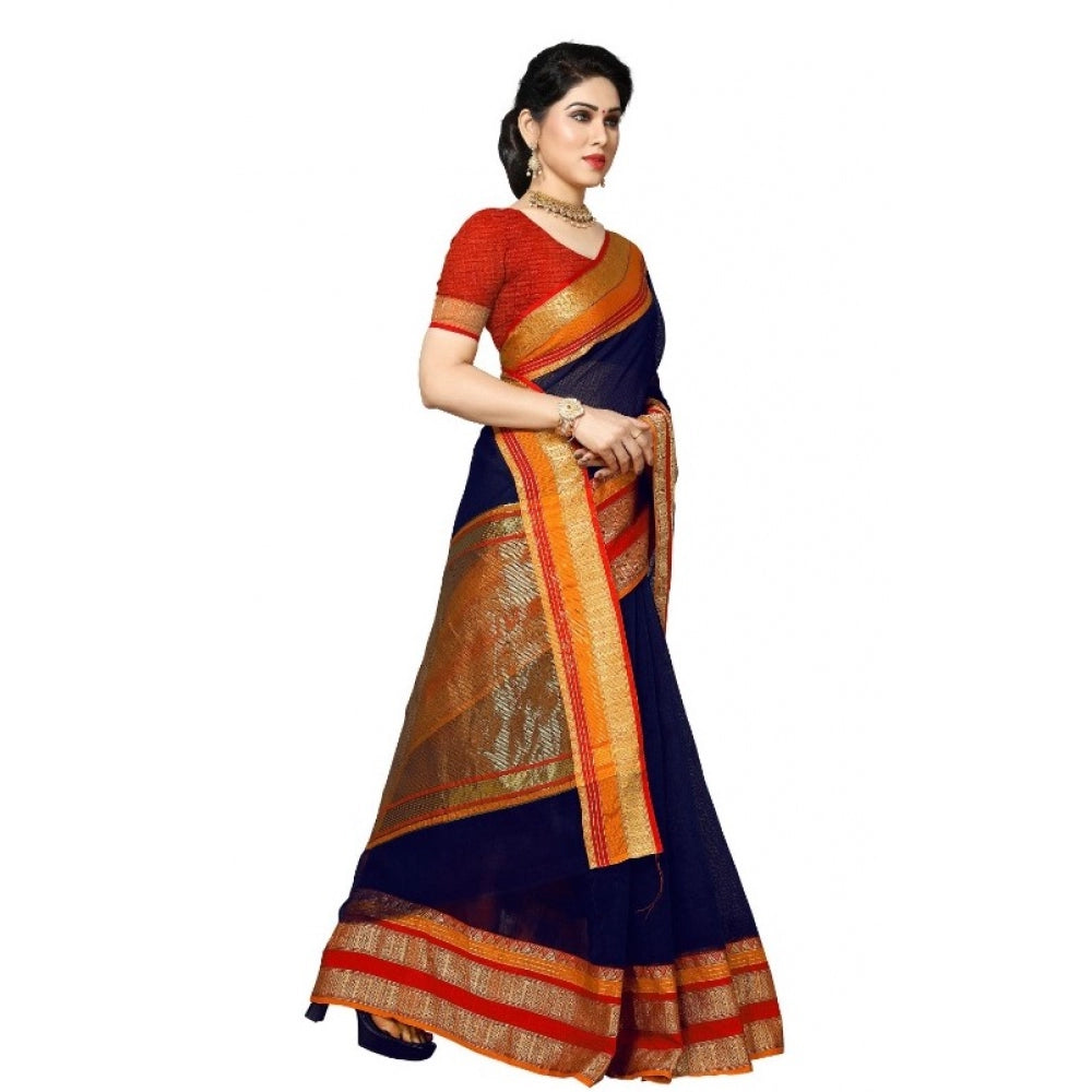 Pretty Kota Doria Cotton Border Saree With Blouse piece