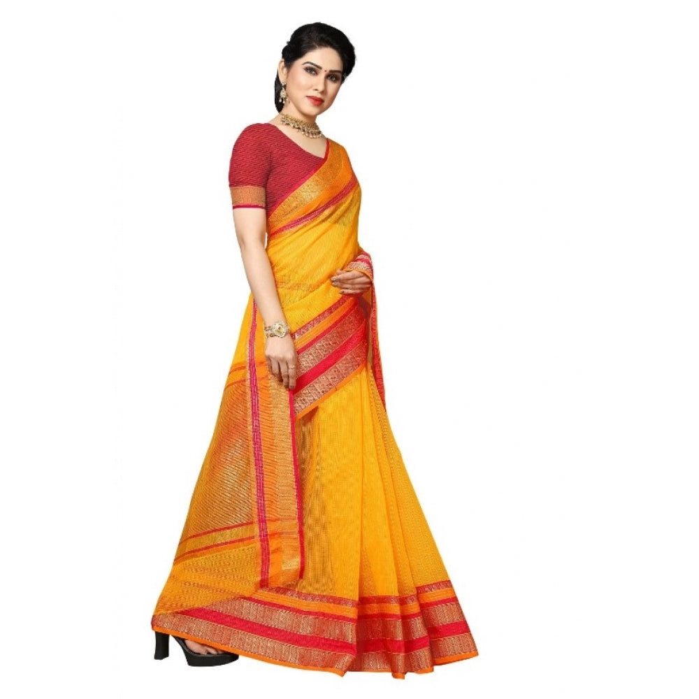 Pretty Kota Doria Cotton Border Saree With Blouse piece