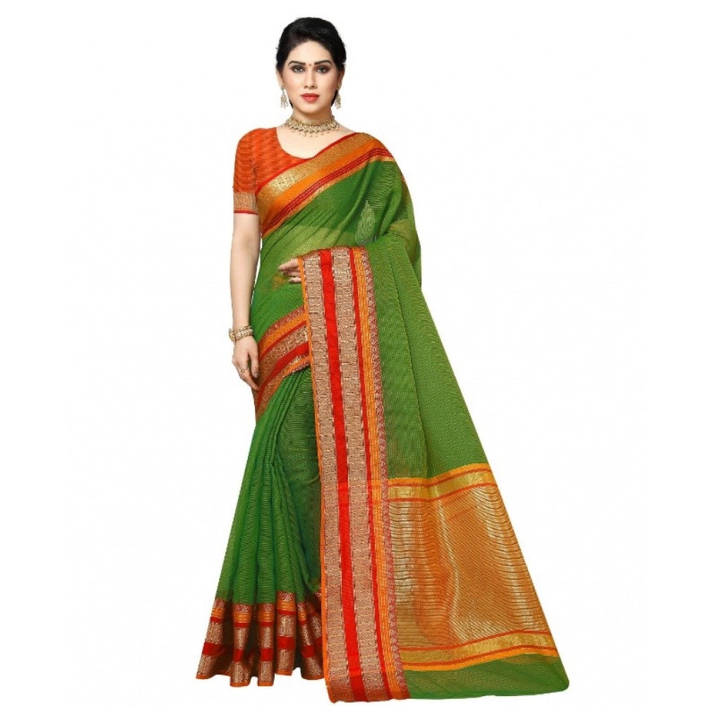 Pretty Kota Doria Cotton Border Saree With Blouse piece